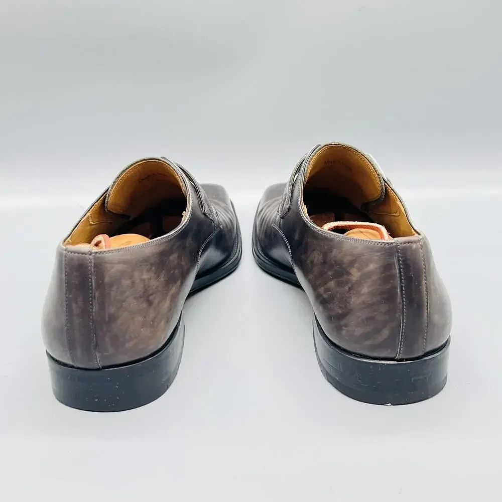 Magnanni Shoes Mens 10 Gray Leather Monk Strap Oxford Dress Buckle Almond Toe